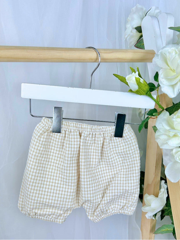 Baby Boys 'Hop' Beige Gingham Shorts Set