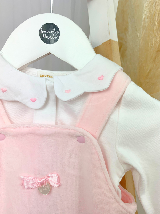 Mintini White & Pink Bow Dungaree Babygrow