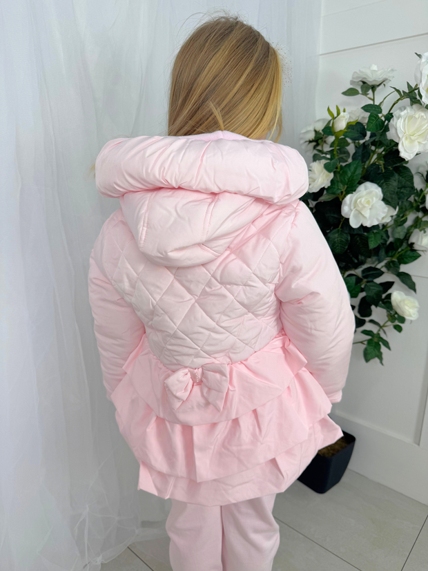 Mintini Toddler Girl Quilted Pink Bow Jacket (12M - 5Y)
