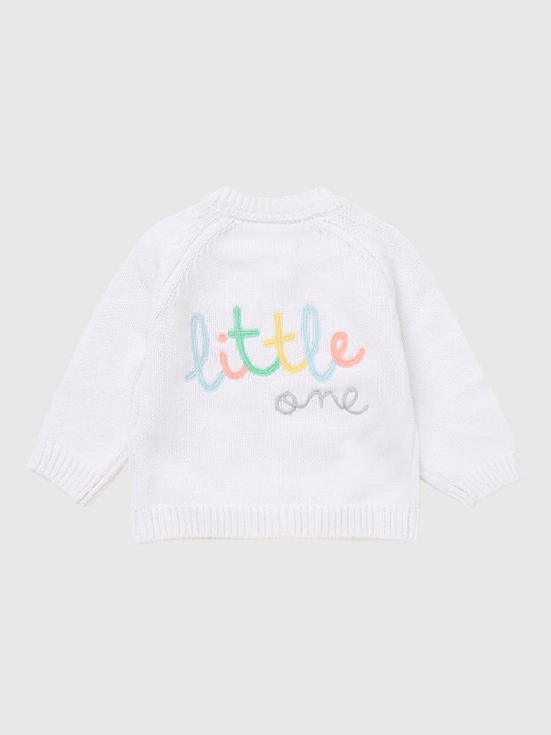 Baby 'Little One' White Cardigan (0M-12M)