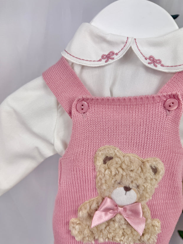 Pex Girls Bear Knitted Romper Set (0M - 12M) - Dusky Pink