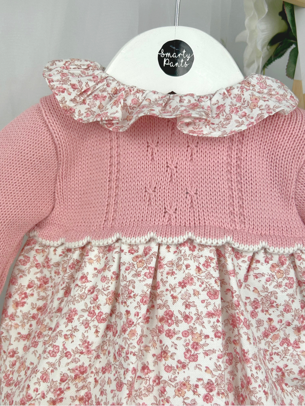Baby Girls Pink Knitted Floral Romper (1M - 18M)