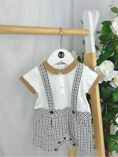 iDO Boys Beige Gingham Romper