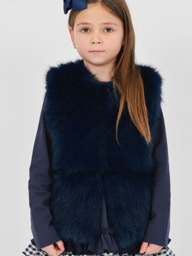 Girls 'Alora' Faux Fur Gilet (12M - 8Y) - Navy