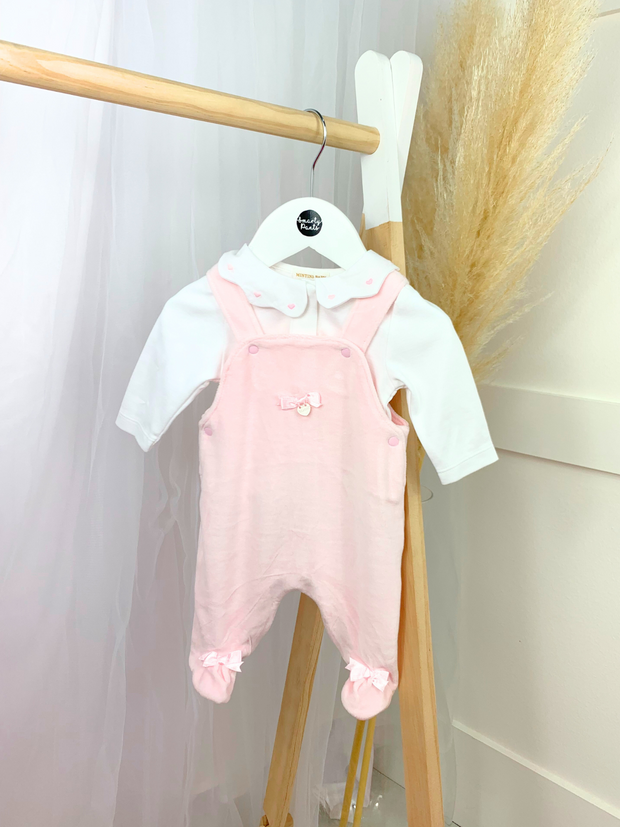 Mintini White & Pink Bow Dungaree Babygrow