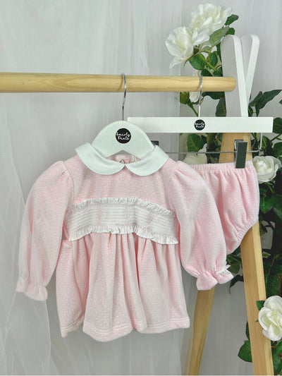 Deolinda Girl 'Magic' Pink Polka Dot Dress & Bloomers (3M-12M)