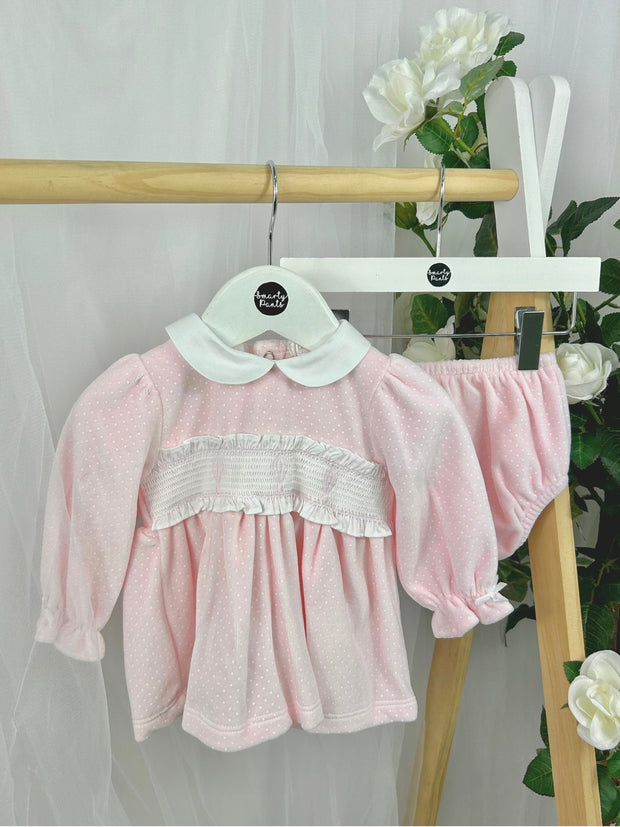 Deolinda Girl 'Magic' Pink Polka Dot Dress & Bloomers (3M-12M)