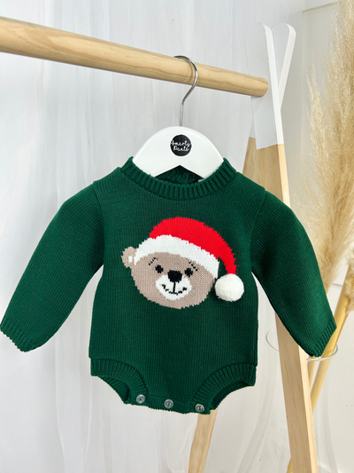 Green Knitted Santa Teddy Romper