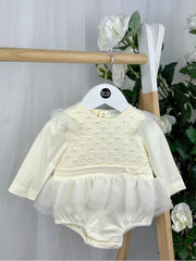 Mintini Baby Girl Ivory Pearl Romper (3M - 12M)