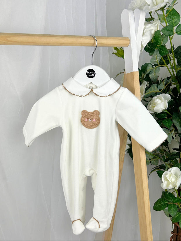 Deolinda Unisex White Bear  Babygrow (0M-9M)