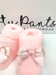 Knitted Baby Booties With Satin Bow - 2 Colours