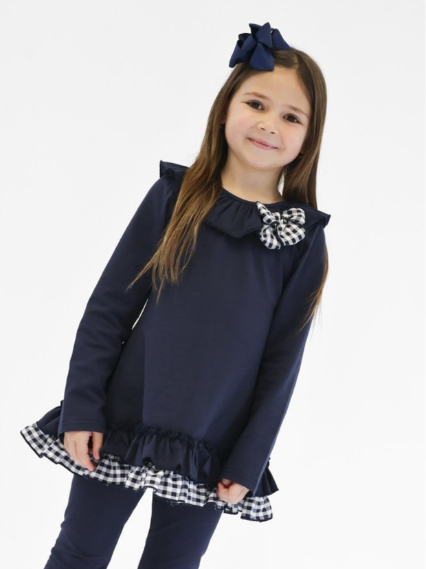 Girls 'Clara' Frill Checked Legging Set (18M - 8Y) - Navy