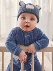 Mayoral Baby Boy Blue Velour Babygrow - 2 Colours