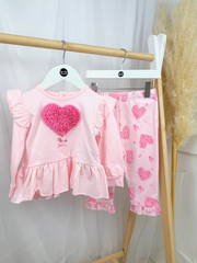 Mintini Girls Pink Floral Heart Legging Set (3M - 5Y)