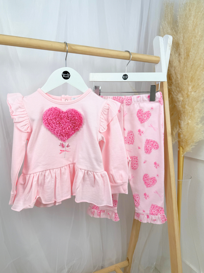 Mintini Girls Pink Floral Heart Legging Set (3M - 5Y)