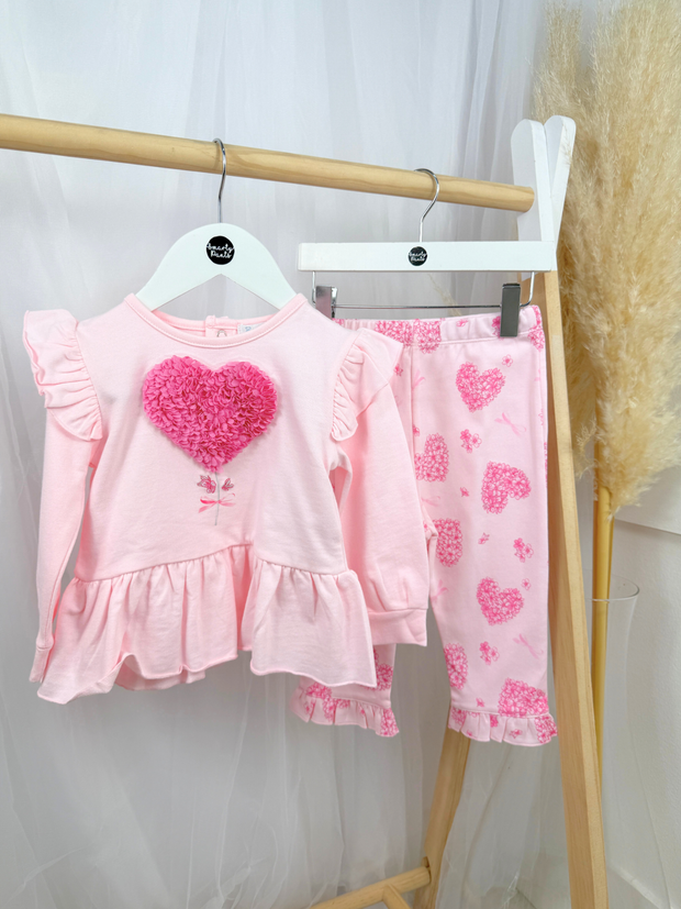 Mintini Girls Pink Floral Heart Legging Set (3M - 5Y)