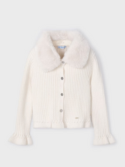 Mayoral Junior Girl Faux Fur Collar Cardigan - 4 Colours