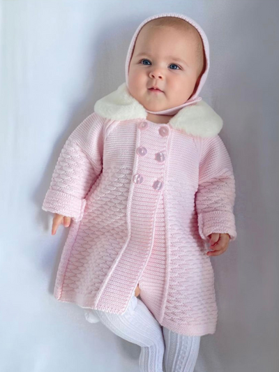 Olivia Baby Girl Knitted Coat with Hood - 2 Colours