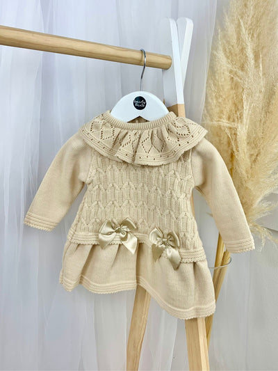 Baby Girl Beige Knitted Carmen Dress