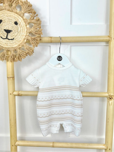 Unisex Cream & Beige Striped Romper