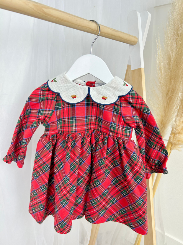 Baby Girls Festive Tartan Dress With Collar (3M-18M) - Red