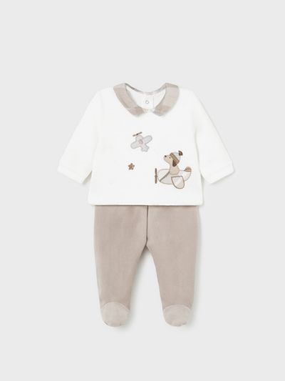 Mayoral Baby Boy Dog & Plane Velour Outfit Set - 2 Colours