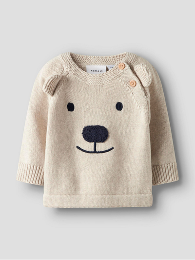 Name It Baby Boy Beige Knitted Bear Jumper  (0M-18M)