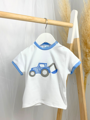 Boys Blue Checked Tractor Short Set