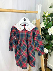 Baby Girls Festive Tartan Dress With Collar (3M-18M) - Navy