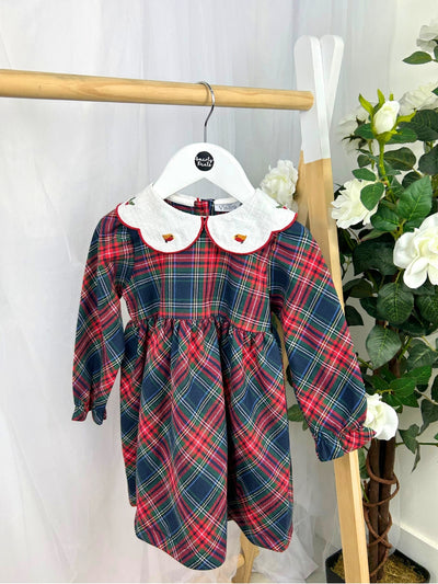 Baby Girls Festive Tartan Dress With Collar (3M-18M) - Navy