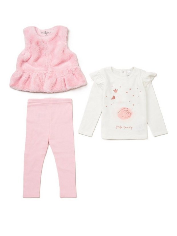 Girls 'Little Beauty' 3 Piece Gilet Outfit Set