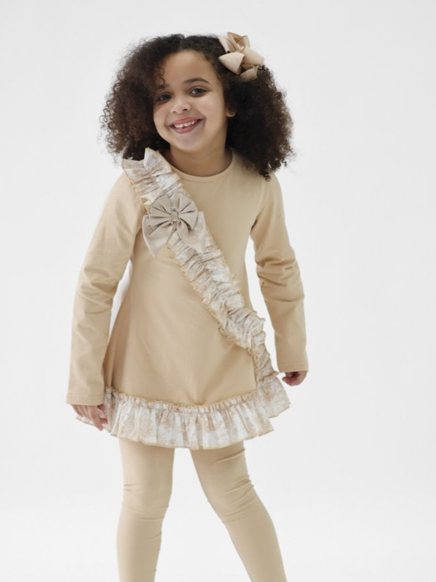Girls 'Alba' Cross Ruffle Legging Set (18M - 8Y) - Beige