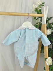Pex Blue Smocked Velour Babygrow (0M-9M)