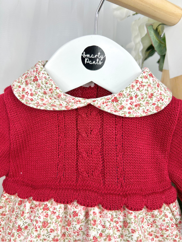 Baby Girls Red Knitted Floral Romper (1M - 18M)