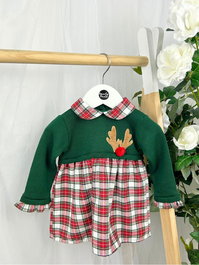 Girls Green & Red Knit Tartan Dress (3M-3Y)
