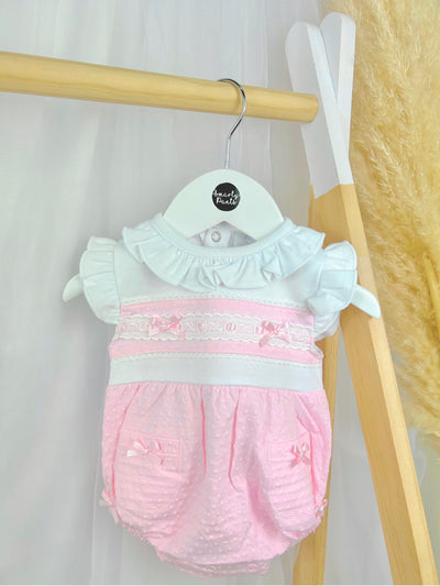 Pink Ruffle & Lace Bubble Romper