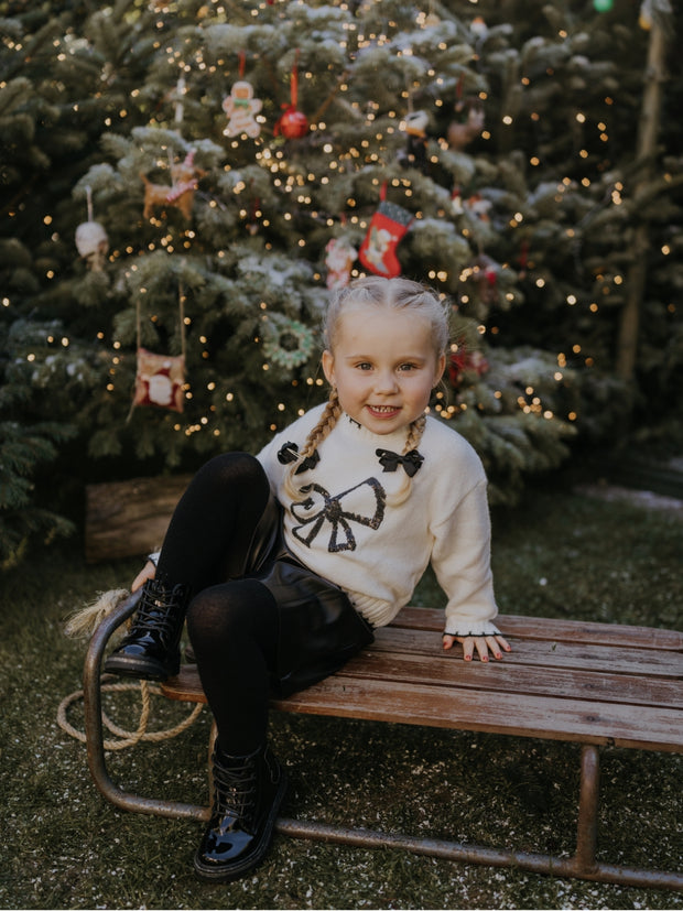 Mayoral Junior Girl Cream & Black Bow Jumper (3Y-8Y)