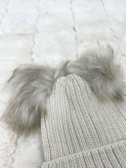 Double Pom Taupe Knit Hat