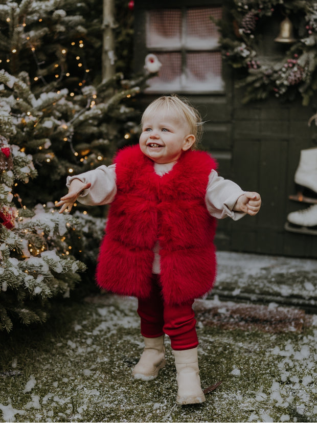 Girls 'Alora' Faux Fur Gilet (12M - 8Y) - Red