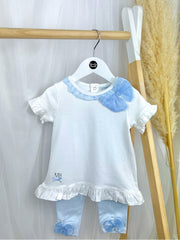 Mintini Toddler Girl White & Blue Legging Set