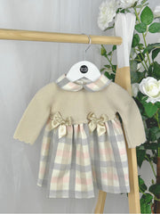 Pex Girls 'Orla' Beige Tartan Dress With Bows (0M-3Y)