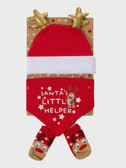 Christmas Reindeer Hat, Bibs & Socks Set (0-6M)