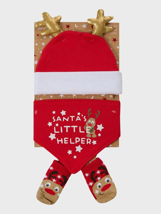 Christmas Reindeer Hat, Bibs & Socks Set (0-6M)