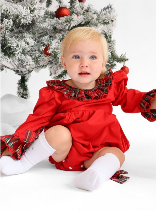 Festive Girls Red Romper With Matching Socks