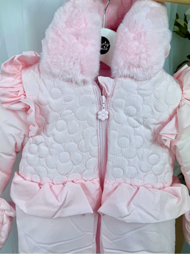 Mintini Baby Girl Pink Heart Snowsuit (1M - 9M)