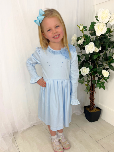 Mintini Girls Blue Diamante Bow Dress (12M - 5Y)