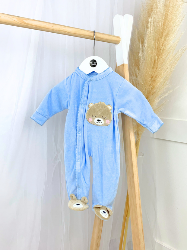 Baby Boy Blue Velour Teddy Babygrow