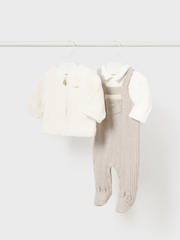 Mayoral Baby Beige Dungaree Babygrow & Cream Cardigan Set