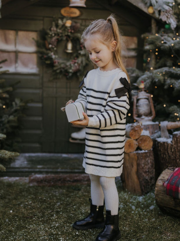 Mayoral Junior Girl Striped Dress With Bows (3Y-8Y)