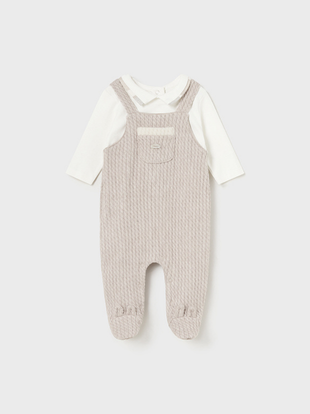 Mayoral Baby Beige Dungaree Babygrow & Cream Cardigan Set